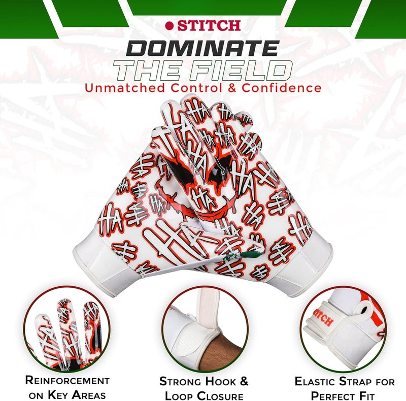 Dot Stitch Jester face Football Gloves Silicone Grip Youth Football Receiver Gloves Joker Receiver Glove Kids Receiving Glove for Youth Kids Men Adult & Unisex - Image 2